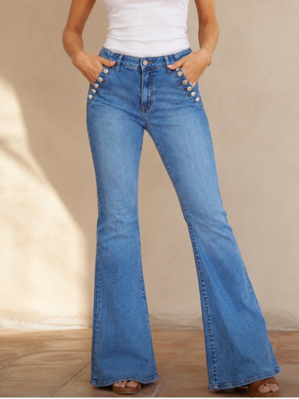 Y2K GAP 70s Flare Jeans Side Button Wide Leg Denim Women 12